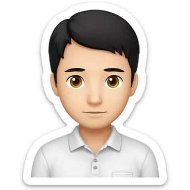 engineer wearing white polo, black hair sticker