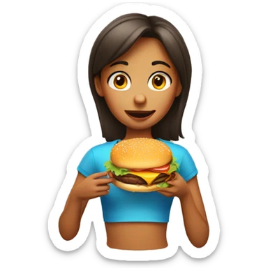 a girl eating a burger sticker