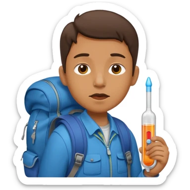 person travelling with backpack and a fever thermometer in there mouth sticker