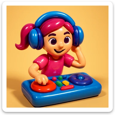 girl playing DJ set sticker