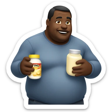 Fat man eating a jar of mayonnaise  sticker