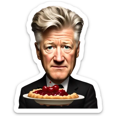 david lynch with a cherry pie sticker