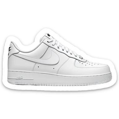 White Nike Air Force 1 sneaker with clean design and Nike swoosh from another angle sticker