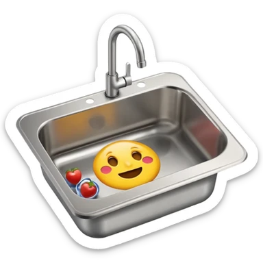 kitchen sink with a single bowl inside, no paper or mat underneath, simple emoji style sticker