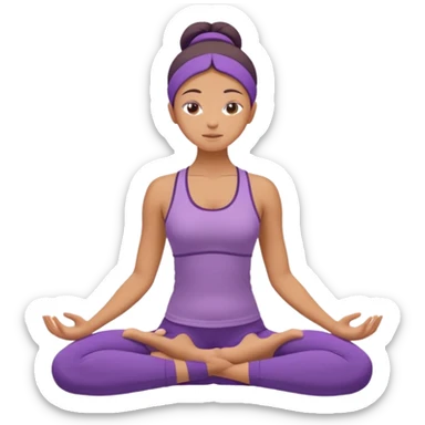 	A woman in purple yoga wear resting in child’s pose, soft white background, peaceful energy. sticker