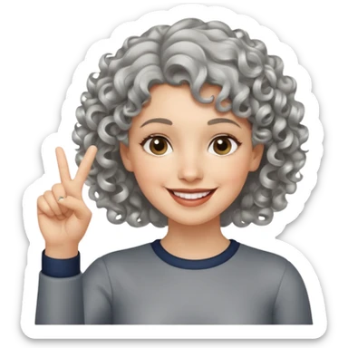 silver, short, wavy-haired with curls, smiling pretty lady, hopeful, pointing 2 fingers up


 sticker