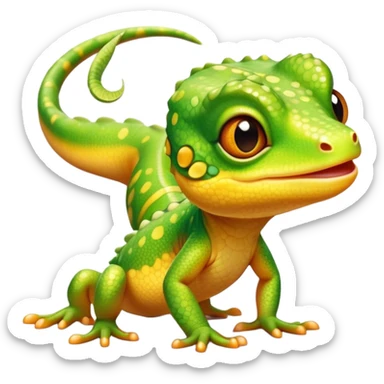 cinematic-cute-realistic gecko-portrait-emoji,-head-tilted-playfully-and-inquisitively,-featuring-a-small,-charming-body-with-smooth,-vividly-patterned-scales,-bright,-sparkling-eyes-and-delicate,-sticky-toe-pads,-simplified-yet-irresistibly-adorable sticker