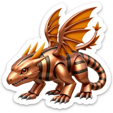 Copper-Striped Burnished Warm-hued Metallic Pokémon-Fakémon-Digimon-Creature, (full body) sticker