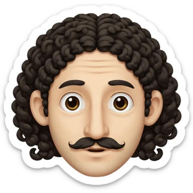 jewish jew man's face, wearing a tiny black kippah and 2 curly long hair strands near the ears, big nose, only face, no body, no mustache sticker