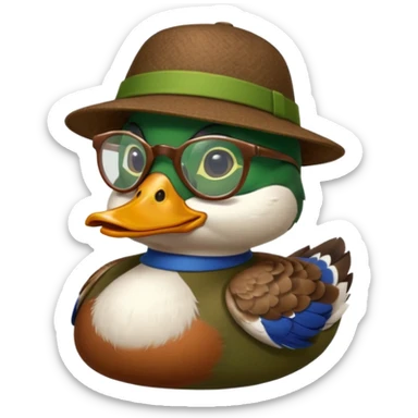 Create a mallard which has a hat and a glasses
 sticker
