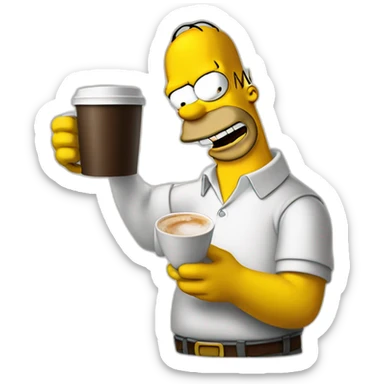 homer simpson holding a cup of coffee sticker