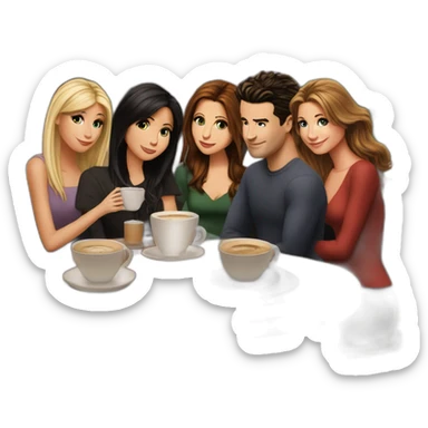 Ross, Rachel, Monica, Chandler, Joey, and Phoebe, all gathered for a coffee at Central Perk sticker