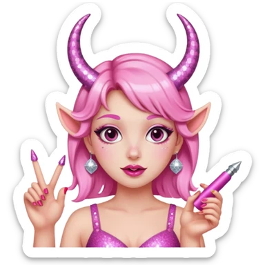 glitter pink girl naughty selfie glitter pink horns sticker