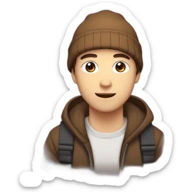 anime style man with brown BEANIE sticker