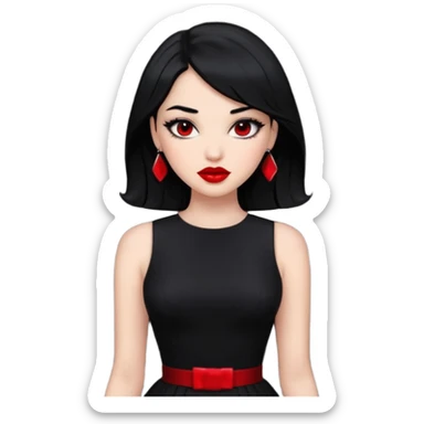 “Emoji girl, femme fatale, black hair. megan fox vibes black dress sticker