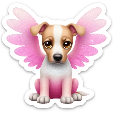 Pink ombre sparkly dog with angel wings  sticker