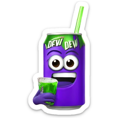 Purple minion drinking mountain dew in desert sticker