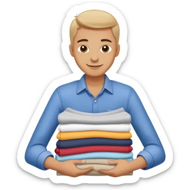 person folding clothes, neat stack of shirts, cheerful and tidy sticker