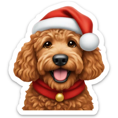 Red golden doodle in a Santa suit sticker