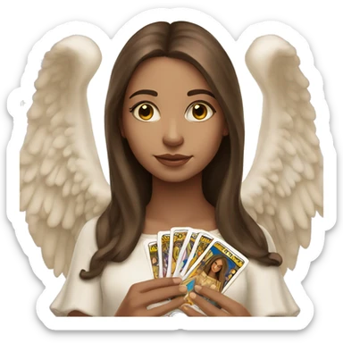 Beautiful angelic girl with straight brown hair with tarot cards sticker