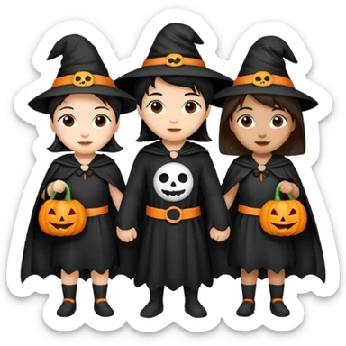 Three best friends, cute Halloween black, white, and Asian sticker