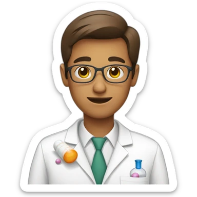 A pharmacist with some pills sticker