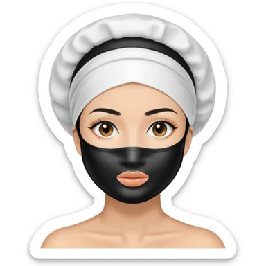 Emoji cabelo preto cm mascara de skin care no rosto e com touca de cetim preta no cabelo  sticker