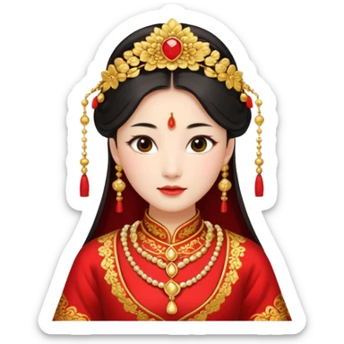 Chinese bride getup, heavy jewelary, traditional. sticker