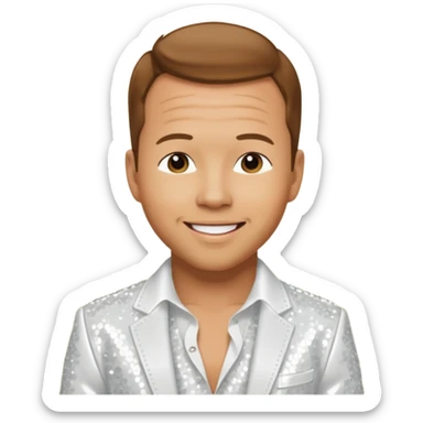 Donnie Wahlberg from NKOTB with golden brown hair, white sequin outfit sticker