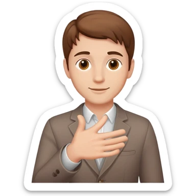 charming brown-haired man, one hand out in a welcoming pose sticker