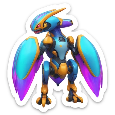 Colorful Neon Colors Vibrant Colors Flying Futuristic Mechanical Fakémon-Pokémon-Creature Full Body sticker
