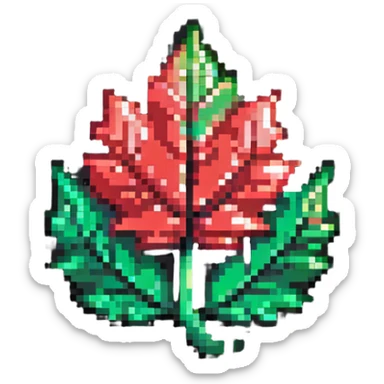 Pixel art leaf-shaped member badge with green to red gradient like changing seasons sticker