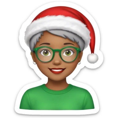 Light skinned Black girl with green glasses short natural gray haircut celebrating Christmas sticker