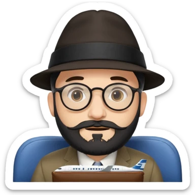 rabbi with a black hat, glasses, and blackish beard on airplane  sticker
