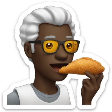 Dark skin man eating a piece of fried chicken sticker