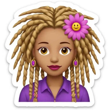 Gold dread locs pink emoji face purple flower in the hair red lipstick light brown face  just the face  sticker