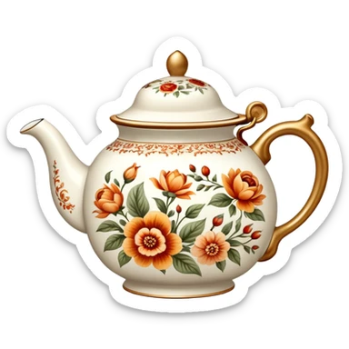 warm-colored romantic vintage fancy tea pot sticker