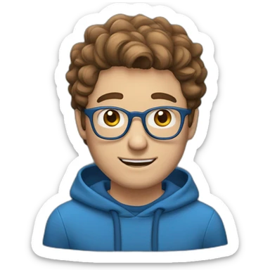 white man with brown hair and hazel eyes and glasses wearing blue hoodie feeling excited sticker
