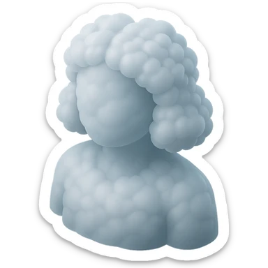 person, frontal view, made of white fluffy convex clouds, shoulder length, no shadows, matte glass style sticker