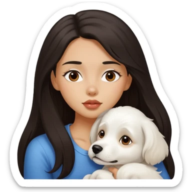 Girl with dark long hair kissing white dog  sticker
