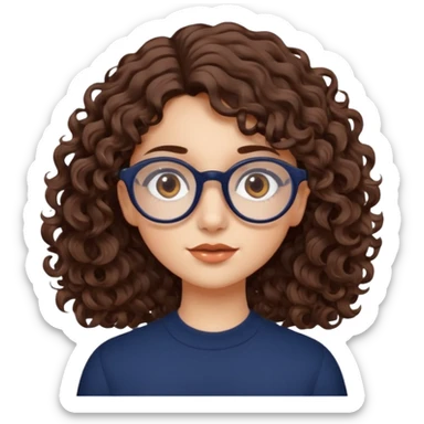 medium fair-skinned girl with brownish hazel eyes, roundish ovalish dark navy glasses, wavy curly choco brown hair sticker