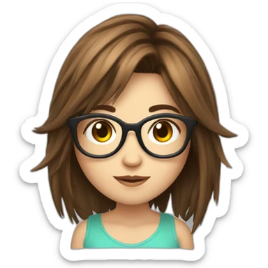 Gamer gir, brown hair, fringe, raund glasses sticker