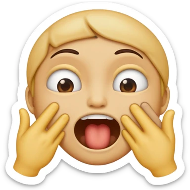an emoji with “x” eyes and a straight line for a mouth choking itself with both hands sticker