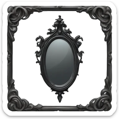 "A Victorian-era Gothic mirror with a black frame, gray-tinted glass, and a red ruby accent."
 sticker