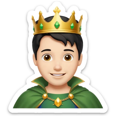 Snow White’s Prince Disney, smiling, wearing a green cape, golden crown sticker