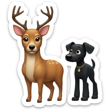 Deer and black dog sticker