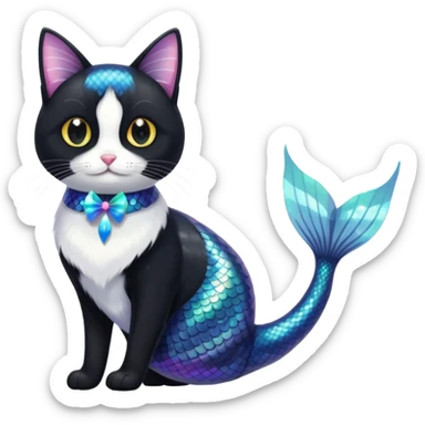 mermaid tuxedo cat sticker