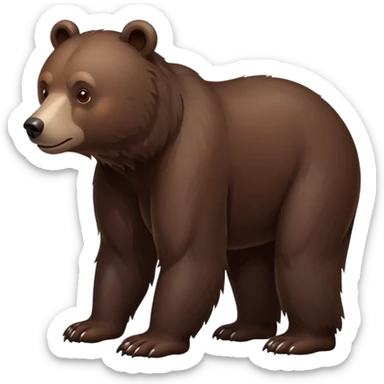 Minimalist darker brown bear walking on four paws, realistic features, deep chocolate brown fur sticker