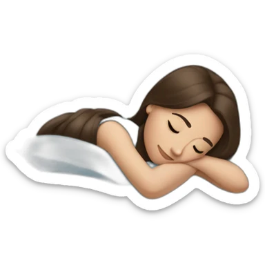 Brunette pressing her head against a light blue very soft bed pillow  sticker