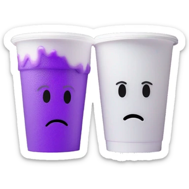 1 white styrofoam cup inside another white styrofoam cup filled with purple ooze and ice cubes sticker
